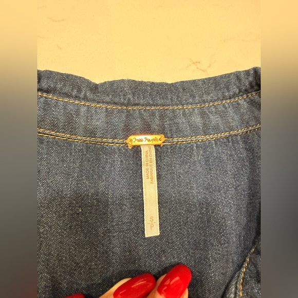 EUC Free People Delicate Detail Denim Mini Shirt Dress – Small - Picture 9 of 11